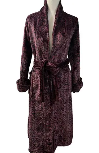 Natori Private Luxuries Leopard Animal Print Ultra Soft Fleece Long Robe M
