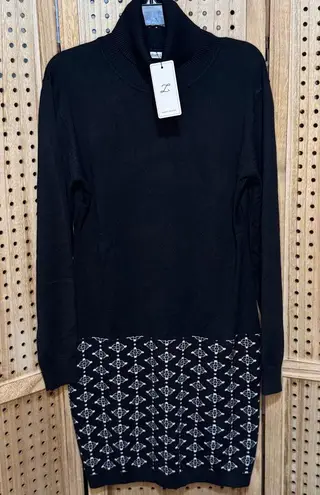 Casual/ Comfortable And Warm Hem Patchwork Sweater Dress Black Size XXL