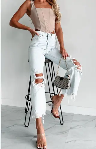 Vervet by Flying Monkey light wash high rise crop flare distressed jeans size 27 Blue