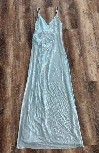 Retrofete Yesi Dress in Blue Silver Size Small Metallic Maxi Spaghetti Straps