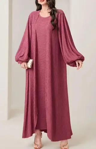 Lantern Sleeve Open Front Coat & Dress. Rose/Red color. Size Medium.