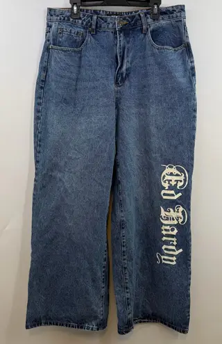 Ed Hardy Jeans Y2K Born Free Bird 90's womens Size 34 X 32 Baggy WIDE LEG Skater