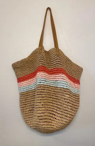 Hearth & Hand with Magnolia Women’s Stylish Tan Multicolor Woven Tote Large Bag