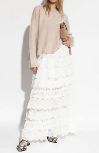 ALLSAINTS Lizi Tiered Lace Maxi Skirt in Chalk White Size US 6