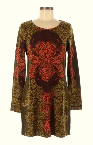 Aryeh Green Multicolor Baroque Print Bell Sleeve Tunic Dress Size L
