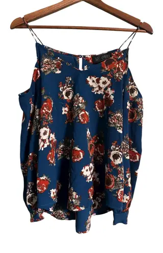 Sweet Wanderer Floral Cold Shoulder Blouse Top Blue Rust White Womens Size S