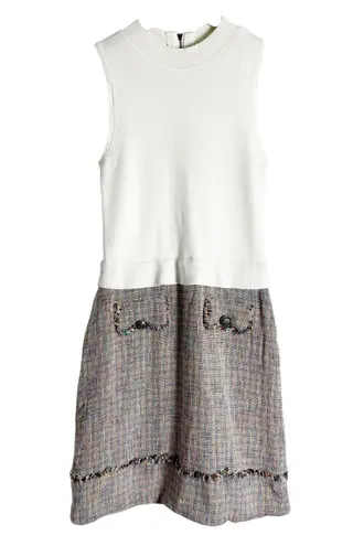 Ted Baker Mayumid Mixed Media Tweed Mock Neck Tank Mini Dress Size 6
