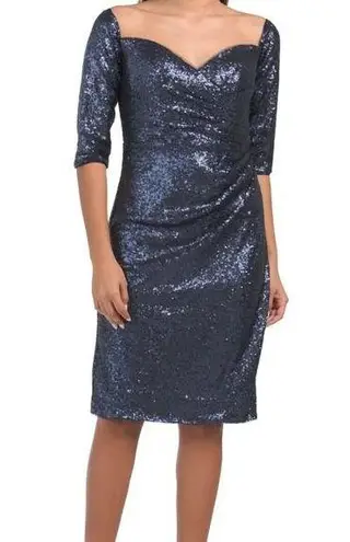 Rene Ruiz Collection Blue sequined ruched Knee Length Event Formal Dress 6