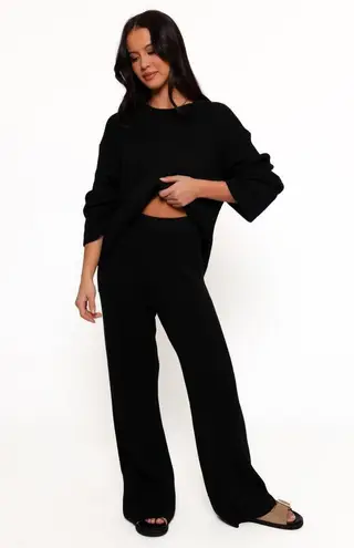 Petal and Pup Women’s Black Knit Wide Leg Pants – High Waist Stretch Lounge Trousers