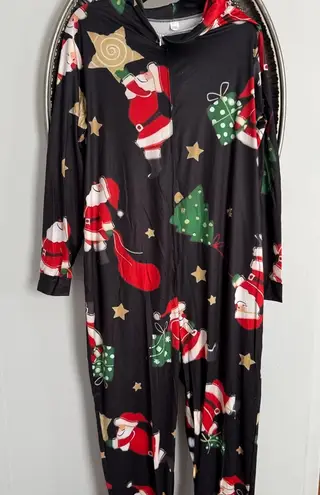 Festive Santa Print Black Onesie Size XXL