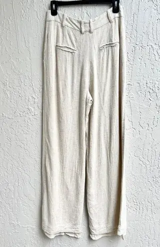 Oscar High Rise Pleated Front Linen Wide Leg Pants Cream Women's UK 12 / US 8