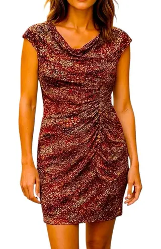 Alfani Abstract Ruched Bodycon Dress 12 Petite Drape Neck Office Party Dinner