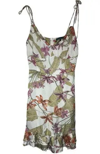 Shore Tropical Floral Above The Knee Mini Dress size medium White foliage