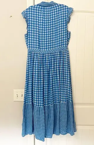 Draper James  Flutter Sleeve Gingham Silk Patio Shirtdress