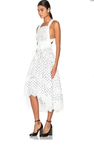 Zimmermann NWT 2016 linen white Empire black Dot Apron midi high low Dress AUSZ2