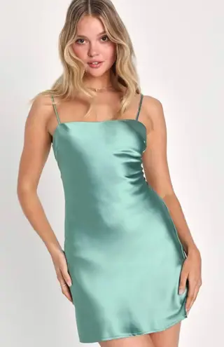 Lulus Chic Allure Sage Green Satin Lace-up Mini Dress