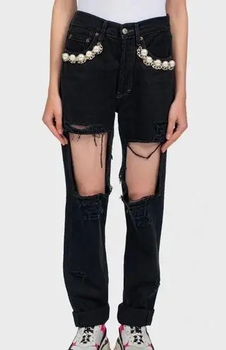 Forte Couture Pearl Embellished Jeans Black Size 24