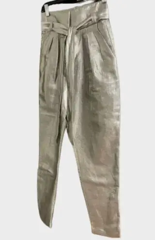 IRO Takecare Paper Bag Pants 36 Waist Tie Silver Metallic Holidays NYE New Years