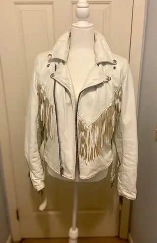 VINTAGE white Fringe Leather Jacket Size 8