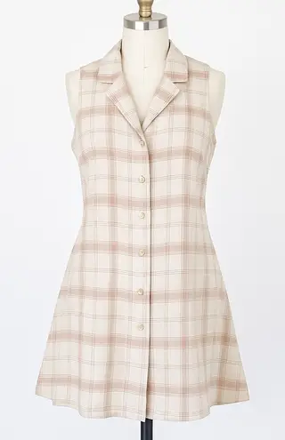 United Colors Of Benetton VTG 90s Womens Dress Size M Linen Plaid Retro Preppy