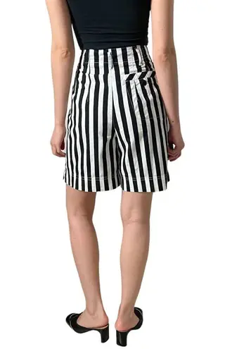 Bermuda vintage black white striped high waisted pleated front  trouser shorts