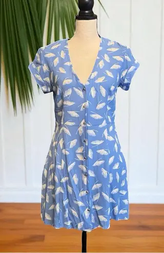 Capulet “Mabel” Mini Dress – Ginkgo Blue Feather Leaf Print – Size Small