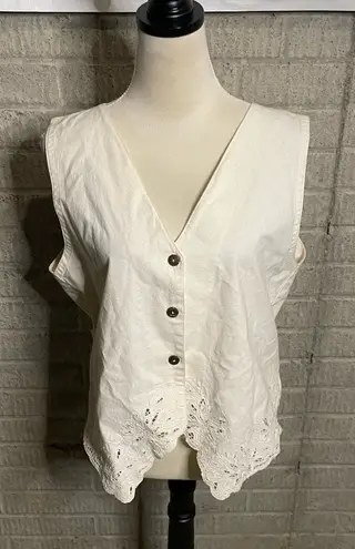 Bali Chic Vintage Beige Button Front Tie Back Sleeveless Top One Size Adjustable White Size M