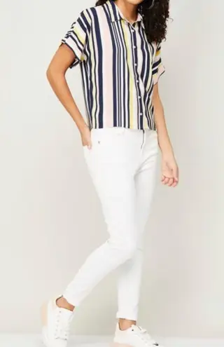 Sienna Sky 💥 Women Stripped Multicolor Retro Vibes Button Down Top M thumbnail 1