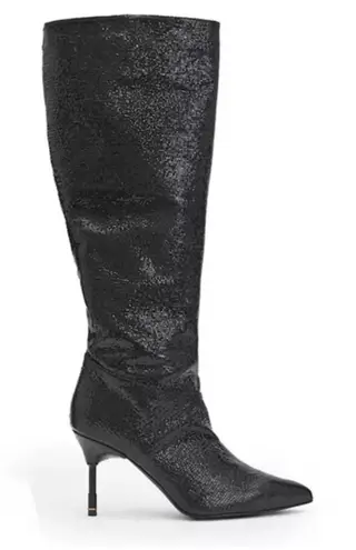 New! All Saints Women's Nori Shimmer Knee High Boots Leather Black Sz 7 $429