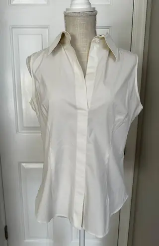 Armani Collezioni Womens White Cotton Button Down Sleeveless Blouse Top Size 12