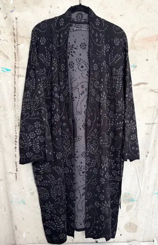 Gudrun Sjoden Wool Blend Patterned Intarsia Knit Cardigan Black Size L