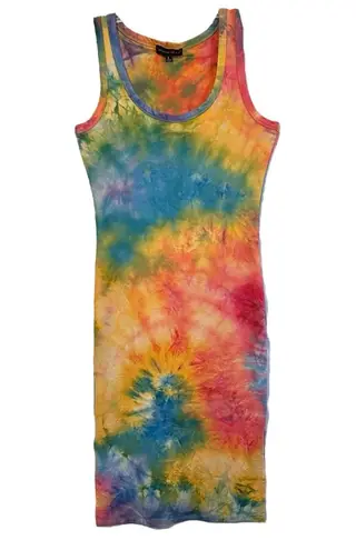 Tie Dye Casual Sleeveless Bodycon Leg Slit Scoop Neck Dress Size Large Pink