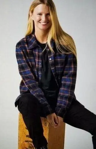 prAna Women's Golden Canyon Flannel Shirt 100% Organic Cotton Rich Sapphire Sz S