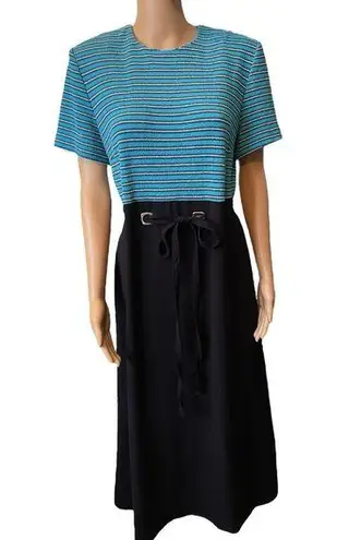 Positive Attitude Vintage 90s Witchy Goth Punk Striped Belted Maxi Shirt Dress Blue Size 12