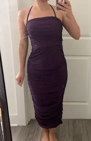 Eggplant Rouched dress with belt. S Purple