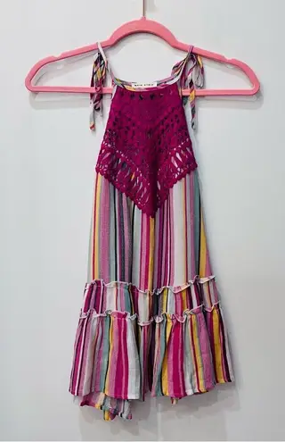 Main Strip Bubble Gum Stripes Halter blouse size small lace stripe