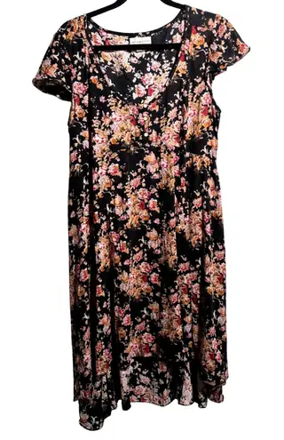 D&S Ralph Lauren Moody Floral Dress 12 Babydoll Flutter Sleeve Romantic Boho SEE Black