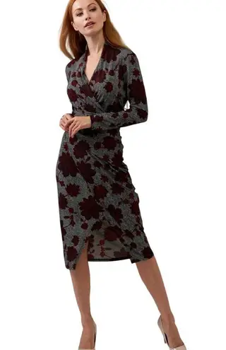 Joseph Ribkoff  Faux Wrap Long Sleeve Floral Dress |‎ Black/Red Size 2