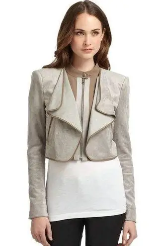 BCBGMAXAZRIA Sloan Faux Suede Cropped Moto Jacket in Moss