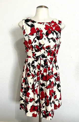Esley Anthropologie Floral Cotton A-Line Sleeveless Dress Red Size Medium