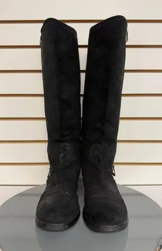 Jimmy Choo Doreen Rugged Suede Knee High Zipper Detail Boots Black 38.5/8.5
