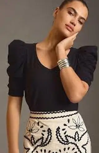 Nation Ltd Celine Puff Sleeve Tee in Black FEMININE CASUAL Size XS T-Shirt Top