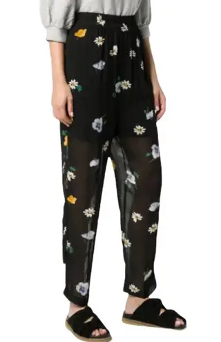 Ganni Dainty Georgette floral print sheer wide leg pants EU size 36