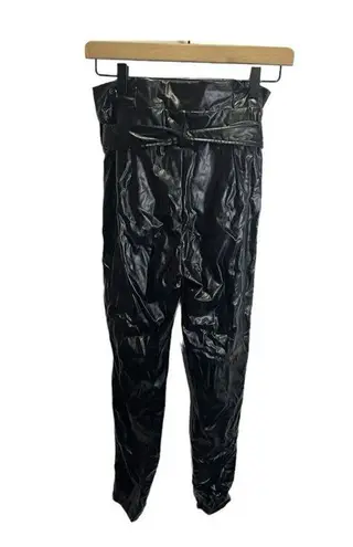 Chocolate USA Black Pleather Paperbag Women's Pants Size S Tie. Waist High Rise