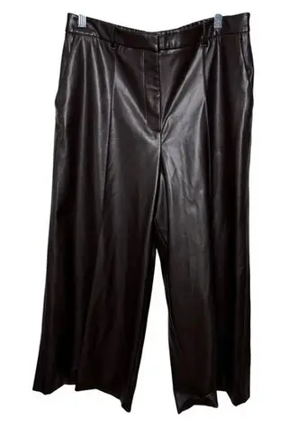 M&S Chocolate Brown Faux Leather Wide Leg Pants Women's Size 12 Regular