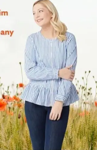 Denim and company super cute blue and white striped zip up jacket/top