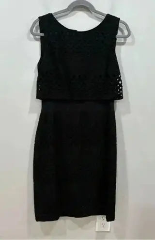 Kay Unger Black Eyelet Sleeveless Sheath Dress Size 6