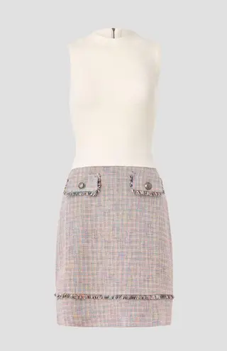 Ted Baker Mayumid Mixed Media Tweed Mock Neck Tank Mini Dress Size 6