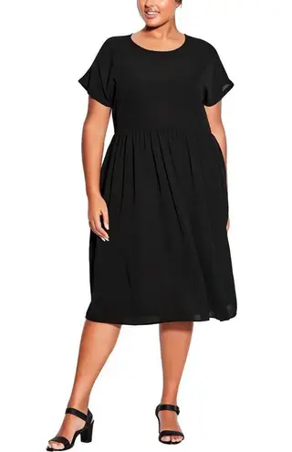 Loralette Doll Up Plain Short Sleeves Babydoll Dress in Black, Size 18 NEW w/Tag Black