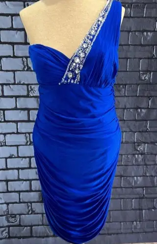 Hailey Logan Woman’s one shoulder dress with all over ruching royal blue size 12